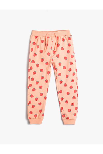 Koton Cotton Jogger Sweatpants - Strawberry Print, Tie Waist, Raster