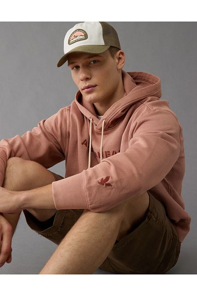 AMERICAN EAGLE بلوزة بغطاء رأس بشعار AE جرافيكي