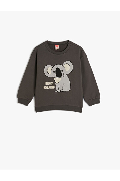 Koton Koala-Sweatshirt mit langen Ärmeln und Rundhalsausschnitt aus erhabener...
