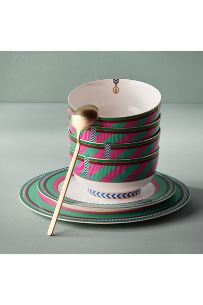 Pip Studio Chique Pembe Yeşil Porselen Kahvaltı Tabağı 23 Cm