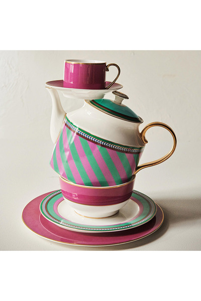 Pip Studio Chique Pembe Yeşil Porselen Kahvaltı Tabağı 23 Cm