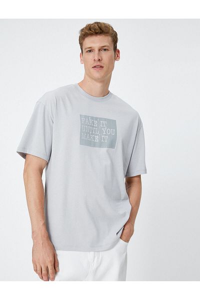 Koton Crew Neck Slogan Printed Cotton T-Shirt