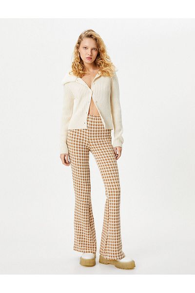 Koton Flare Leg Leggings Trousers High Waist Patterned
