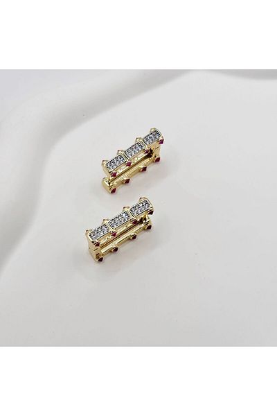 Swan Jewelry Serenay Model Burgundy Stone Elaborate Steel Earrings