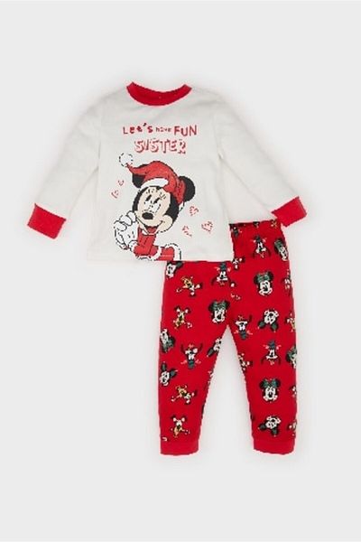 DeFacto Disney Mickey & Minnie témájú kislány pizsama szett - Crew nyakú, hosszú ujjú, derék felső Last