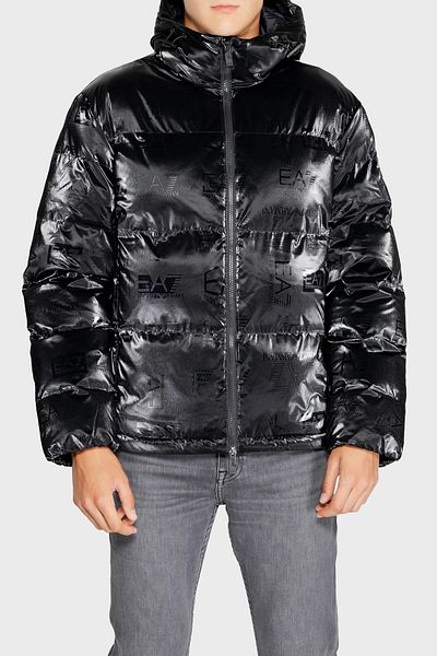 EA7 Men's Bright Look Hooded Water Resistant Quilted Black Jacket 6Dpb34 Pnhmz-1200