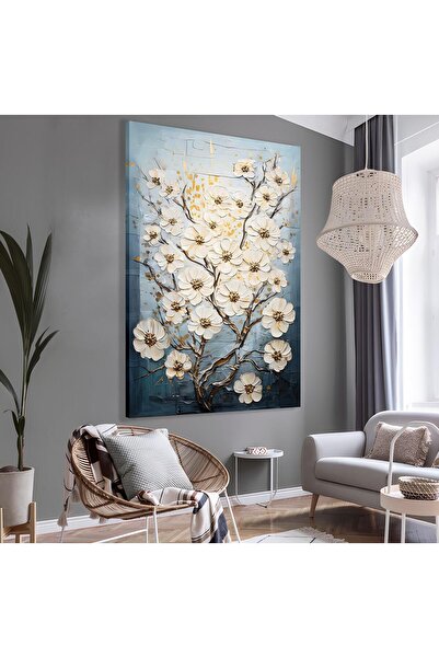 EMYA HOME Εκτύπωση σε καμβά λευκά λουλούδια