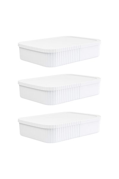 devigo 3 Pieces of 6-Liter Slim-Wide Storage Box with Lid - Office and Stationery Organizer Multi-Purpose Use