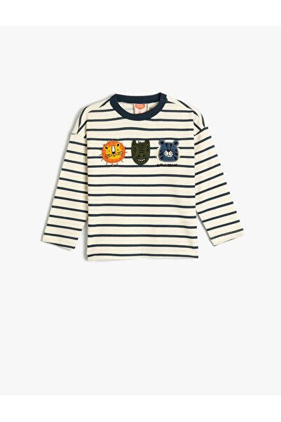 Koton T-Shirt aus Baumwolle mit langen Ärmeln und Rundhalsausschnitt mit Tier...