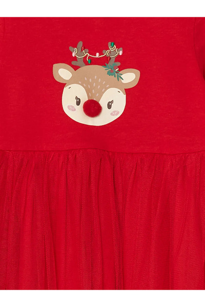 LC Waikiki Lcw Kids Red Crew Neck Christmas Themed Girl's Dress