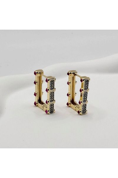 Swan Jewelry Serenay Model Burgundy Stone Elaborate Steel Earrings