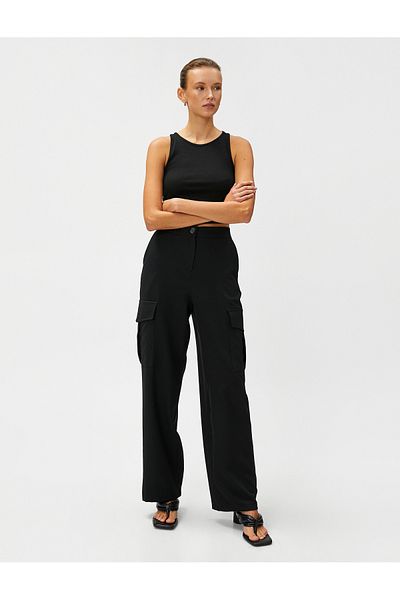 Koton Cargo-Taschenhose mit geradem Bein und hoher Taille
