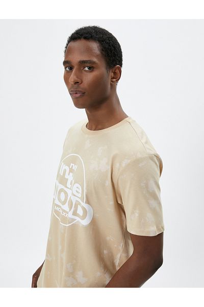 Koton Slogan Printed T-Shirt Crew Neck Short Sleeve Abstract Detail
