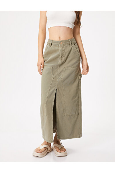 Koton Fustă midi Denim Buzunar Detaliat Bumbac