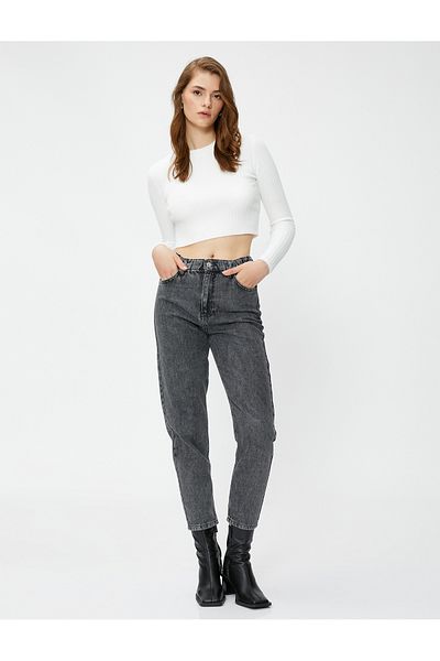 Koton Jeans mit hoher Taille und leicht schmalem Bein – Mom-Jeans
