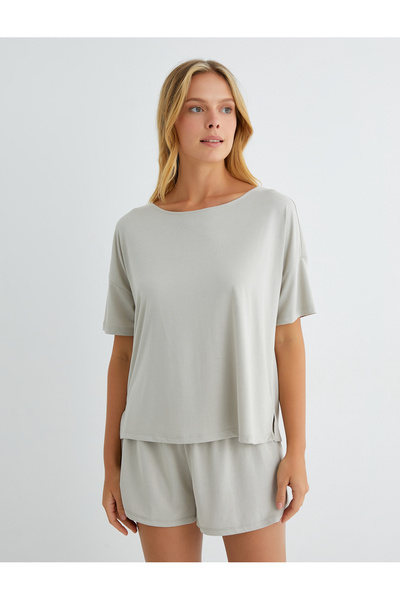 Koton Short Sleeve Pajama Top Crew Neck Modal Blended