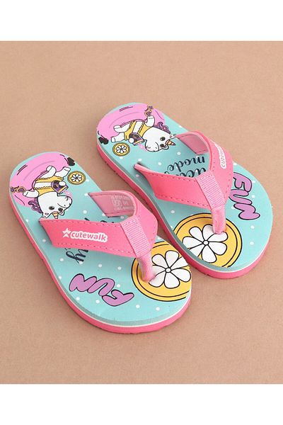 Cute Walk by Babyhug Slip On  Flip Flops with Unicorn Design- Pink & Blue