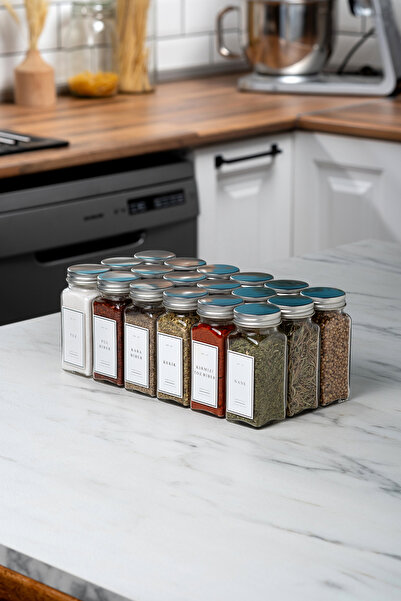 Mienda Home Mienda Home 18'li Cam Baharatlık Seti Gümüş Kapak Beyaz Etiketli ...