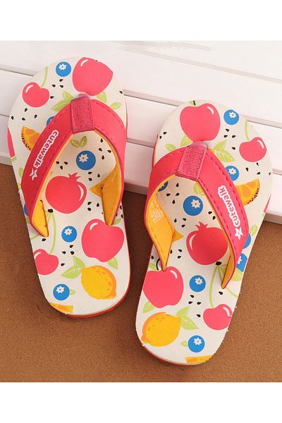 Cute Walk by Babyhug Slip On  Flip Flops with Fruit Design- Red