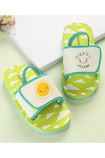 Babyoye Flip Flop with Back Strap Closure Cloud & Sun Print - Green & White