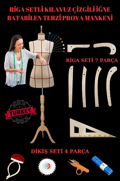 Manken İstanbul Riga Guide Striped Tailor Mannequin - με σετ ραπτικής, μανεκέν πρόβας (μέγεθος 36-38-40)