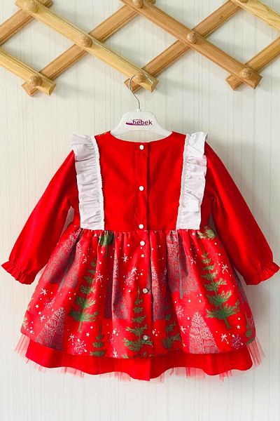 Bertuğ Bebek Rochie de Crăciun pentru fetiță roșie cu model de pin de Anul Nou