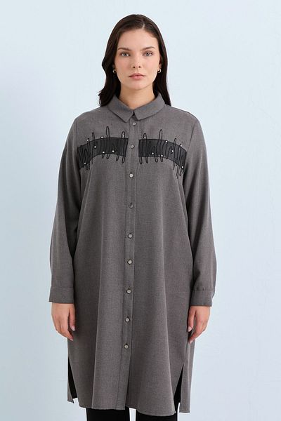 Nihan Smoked Large Size Embroidered Leather Tunic