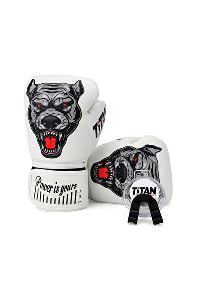Titan Sport TİTAN SPORT BEYAZ PİTBULL (SİYAH) DESENLİ SET FGR MODEL-7 BOKS ELDİVENİ