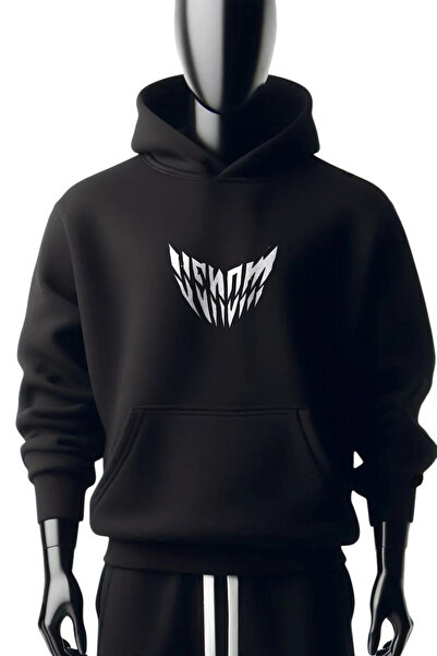 TARCENMODA Venom Front and Back Printed 2 Thread Wide Fit Black Hooded Sweats...