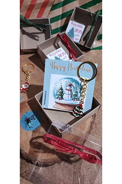 Butenin Atölyesi Yeni Yıl, Happy New Year, Yılbaşı Hediyesi Noel Şapkası Figürlü Anahtarlık