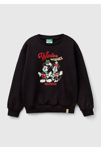 United Colors of Benetton Момичешки суичър с черно лого и печат на Мики Маус