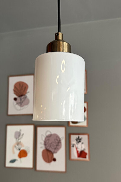 Bamyum Tiny Beyaz Cam Tekli Avize Eskitme Yarım Lale Başlık Retro Sarkıt Lamba Restoran Salon Aydınlatma