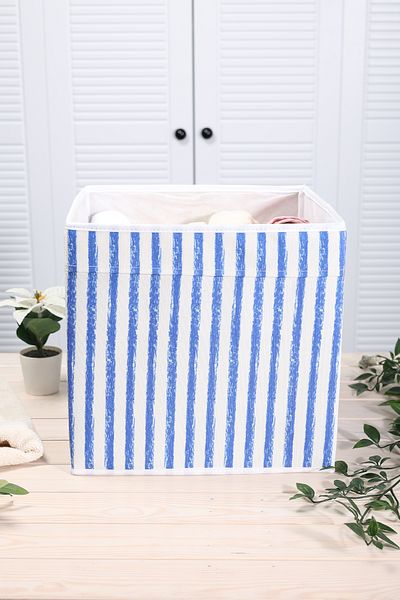 PRENDİ HOME Blue Striped Multi-Purpose Toy Storage Box Without Lid 30X30X30