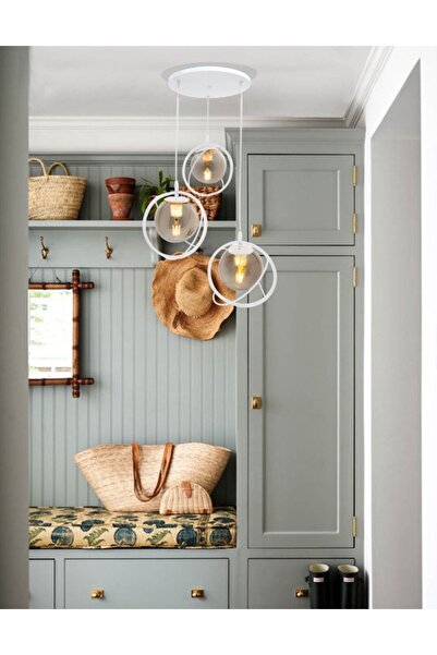 avizade Dünya 3 Lu Tepsi. Glop Füme Rengi Camlı Beyaz Avize. Salon, Mutfak, G...