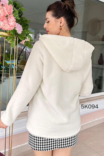 İnce Topuk Hooded Plush Cardigan 5K094