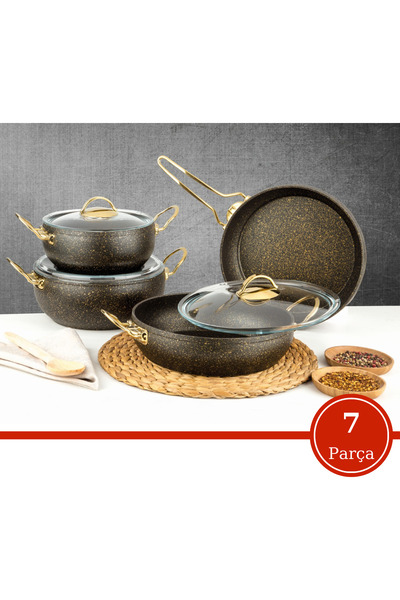 Evren 7 Parça Gold Stone Güveç Tencere Seti Non-stick Yüzey