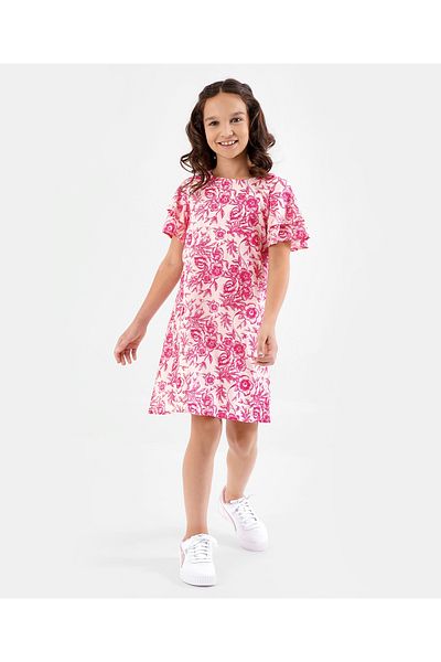 Primo Gino Primo Gino Floral Short Sleeves Dress - Pink