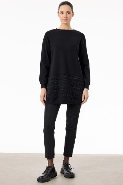 Tığ Triko Black Knitwear Tunic - Stone Detailed Skirt
