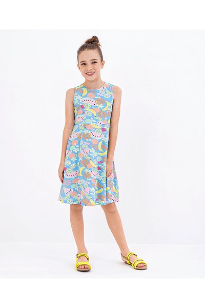 Primo Gino Primo Gino All Over Fruit Printed Frock - Blue