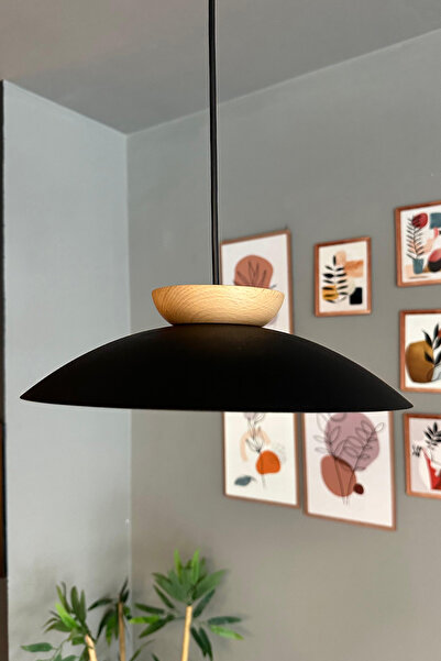 Bamyum Bright Siyah Avize Ahşap Tekli Sarkıt Salon Kuaför Cafe Dekoratif Aydı...