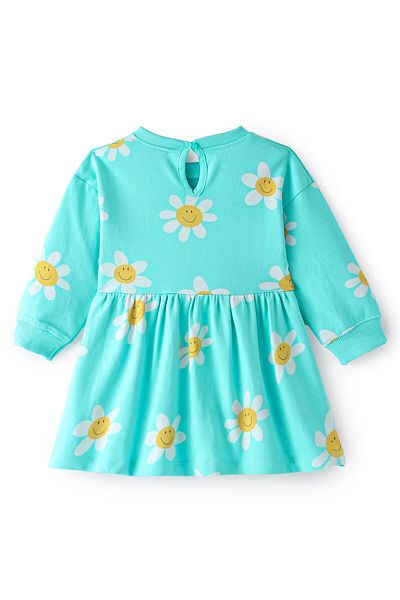 Bonfino Bonfino 100% Cotton French Terry Full Sleeves All Over Printed Dress - Blue