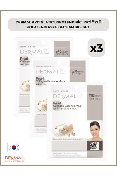 Dermal Aydınlatıcı, Nemlendirici Inci Özlü Kolajen Maske Gece Maske 23 Gr 3 Adet