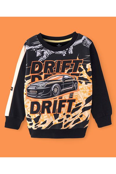 Ollington St. Ollington St. - 100% Cotton Knit Full Sleeves Sweatshirt & Joggers Set With Car Print - Black