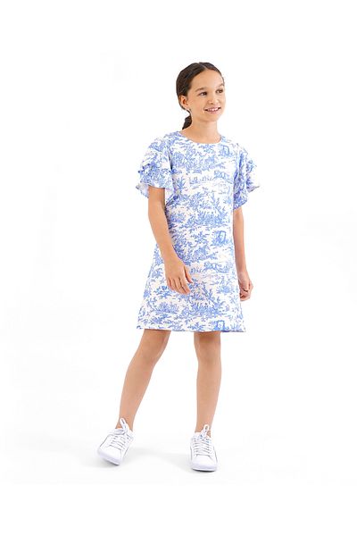 Primo Gino Primo Gino Short Sleeves Printed Dress - Blue
