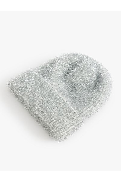 Koton Plush Knitted Beanie - Glitter and Layered Brim