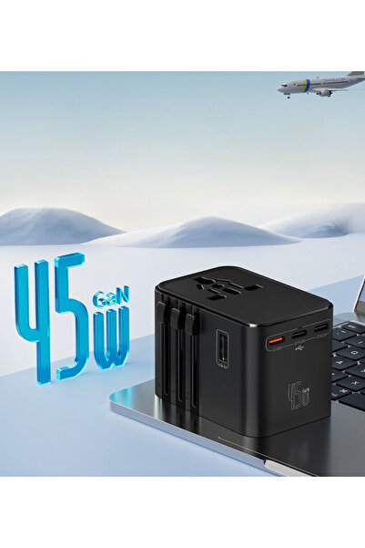 MATECHNO Evrensel EU US AU UK Priz Fiş Çevirici Dönüştürücü Seyahat Adaptörü 2x USB 3x Type-C Port Çıkışı