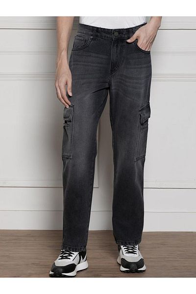 Dennis Lingo By Styli Mid Rise Relaxed Fit Light Fade Cargo Jeans