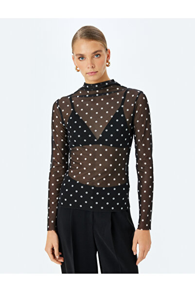 Koton Potisk puntíků s dlouhým rukávem, límeček, průhledné tylové tričko