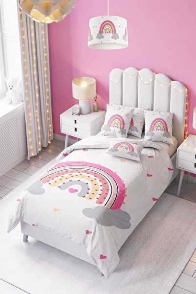 dekomingo طقم غطاء لحاف للأطفال والرضع باللون الوردي قوس قزح (بدون ملاءات)