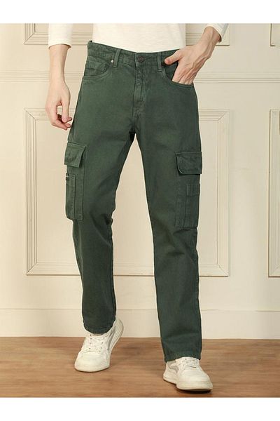 Dennis Lingo By Styli Mid Rise Relaxed Fit Solid Cargo Jeans